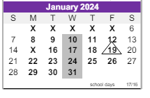 District School Academic Calendar for Ridge View Elementary School for January 2024