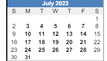 District School Academic Calendar for Ridge View Elementary School for July 2023