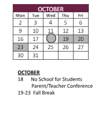 District School Academic Calendar for Joint Service Campus Program for October 2023