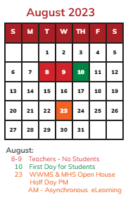 District School Academic Calendar for James B Eads Elementary Sch for August 2023