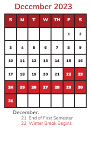 District School Academic Calendar for James B Eads Elementary Sch for December 2023