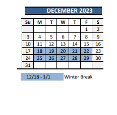 District School Academic Calendar for African American Academy K-8 for December 2023