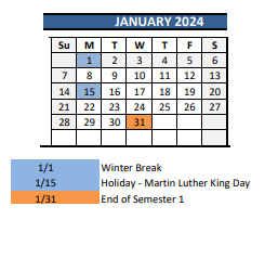 District School Academic Calendar for As #1 (pinehurst) K-8 for January 2024
