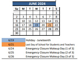 District School Academic Calendar for As #1 (pinehurst) K-8 for June 2024