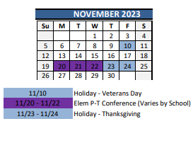 District School Academic Calendar for African American Academy K-8 for November 2023