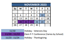 District School Academic Calendar for As #1 (pinehurst) K-8 for November 2023