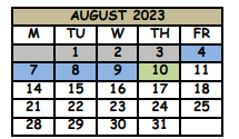 District School Academic Calendar for Milwee Middle School for August 2023