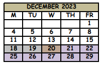 District School Academic Calendar for Scps Goals II for December 2023