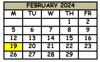 District School Academic Calendar for Milwee Middle School for February 2024
