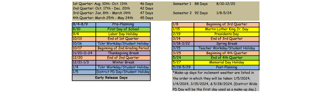 District School Academic Calendar Key for Spring Lake Elementary School