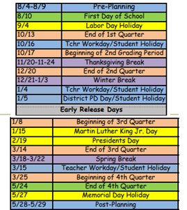 District School Academic Calendar Legend for Forest City Elementary School