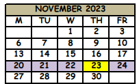 District School Academic Calendar for Scps Seminole Alternatives for November 2023