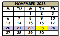 District School Academic Calendar for Indian Trails Middle School for November 2023