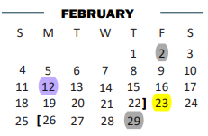 District School Academic Calendar for B L Gray Junior High for February 2024