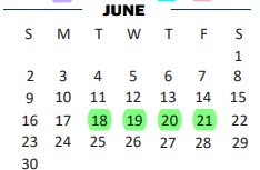 District School Academic Calendar for B L Gray Junior High for June 2024