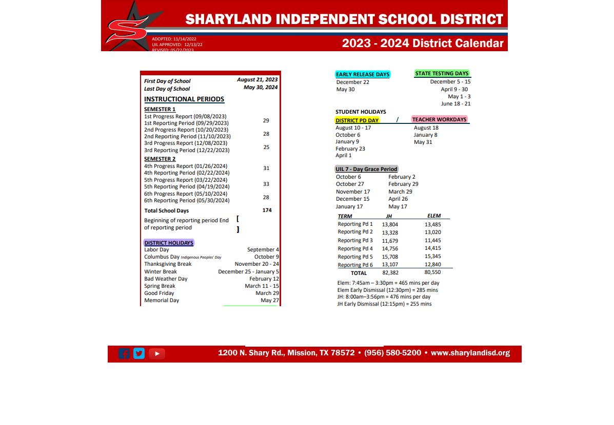 District School Academic Calendar Key for B L Gray Junior High