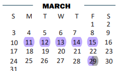 District School Academic Calendar for B L Gray Junior High for March 2024