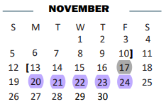 District School Academic Calendar for B L Gray Junior High for November 2023