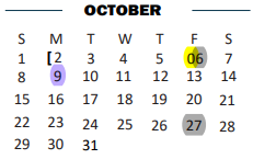 District School Academic Calendar for B L Gray Junior High for October 2023