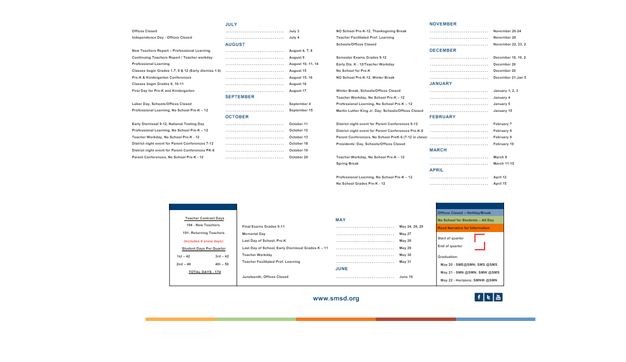 District School Academic Calendar Key for Apache Elem