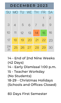 District School Academic Calendar for Inverness Elementary School for December 2023
