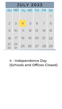 District School Academic Calendar for Inverness Elementary School for July 2023