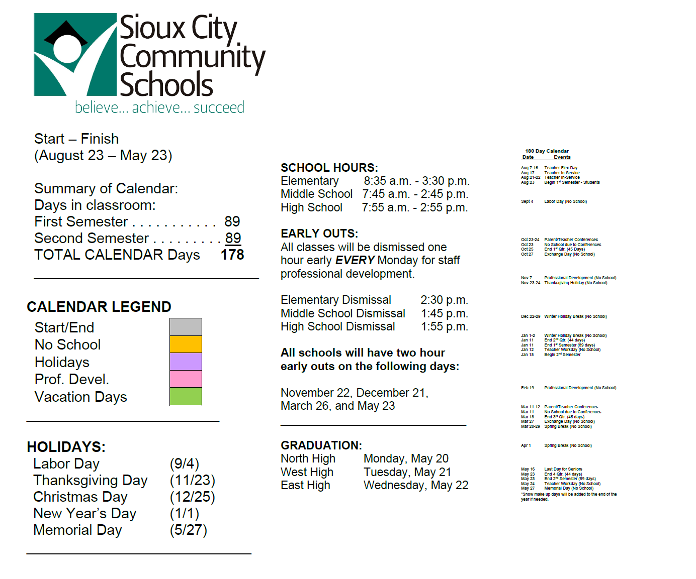 District School Academic Calendar Key for Sunnyside Elementary School