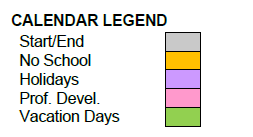 District School Academic Calendar Legend for Sunnyside Elementary School