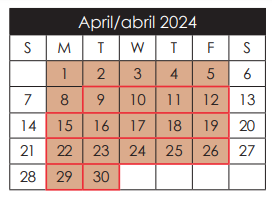 District School Academic Calendar for Salvador Sanchez Middle for April 2024