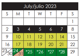 District School Academic Calendar for Socorro Middle for July 2023