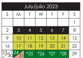 District School Academic Calendar for Capt Walter E Clarke Middle for July 2023