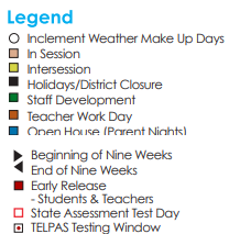 District School Academic Calendar Legend for Socorro Middle