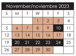 District School Academic Calendar for Capt Walter E Clarke Middle for November 2023