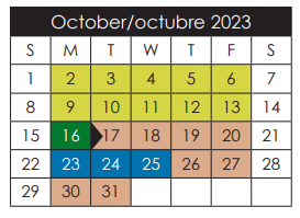 District School Academic Calendar for Escontrias Early Child Ctr for October 2023
