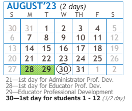District School Academic Calendar for Next Wave Junior High for August 2023