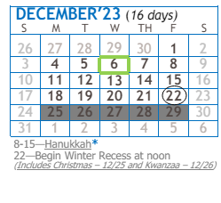 District School Academic Calendar for Next Wave Junior High for December 2023
