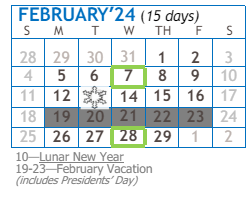 District School Academic Calendar for Next Wave Junior High for February 2024