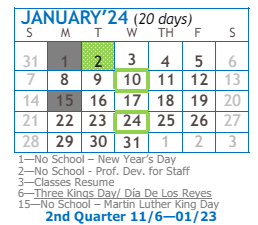 District School Academic Calendar for Next Wave Junior High for January 2024
