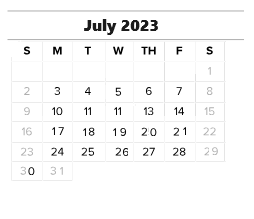 District School Academic Calendar for Next Wave Junior High for July 2023