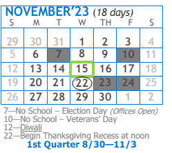 District School Academic Calendar for Next Wave Junior High for November 2023