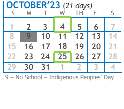 District School Academic Calendar for Next Wave Junior High for October 2023