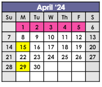 District School Academic Calendar for Kennedy Primary Academy for April 2024