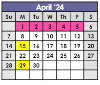 District School Academic Calendar for Lasalle Intermediate Academy for April 2024