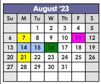 District School Academic Calendar for Bendix School for August 2023