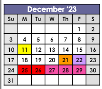 District School Academic Calendar for Bendix School for December 2023