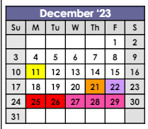 District School Academic Calendar for Juvenile Justice Center for December 2023