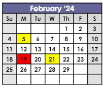 District School Academic Calendar for Juvenile Justice Center for February 2024