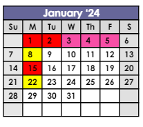 District School Academic Calendar for Juvenile Justice Center for January 2024
