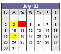 District School Academic Calendar for Juvenile Justice Center for July 2023