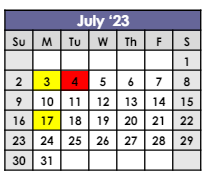 District School Academic Calendar for Bendix School for July 2023